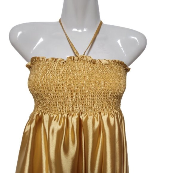 Gold Strapless Halter Tie Mini Dress  Size S/M - Picture 2 of 9